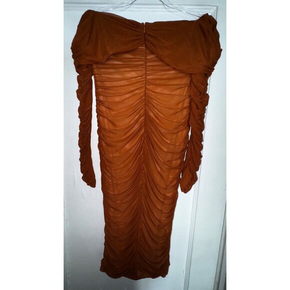 Fashion Nova Rust Ruched Off-Shoulder Midi Dress XL Sexy Stretch Bodycon Date - Picture 2 of 9
